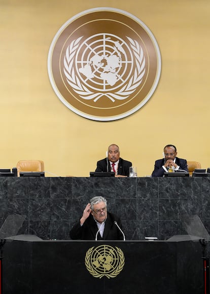 El presidente uruguayo, José Mujica, se dirige a la Asamblea General de la ONU, el 24 de septiembre de 2013, en Nueva York (EE UU).