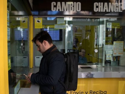 Casa de cambio de divisas en Madrid. 