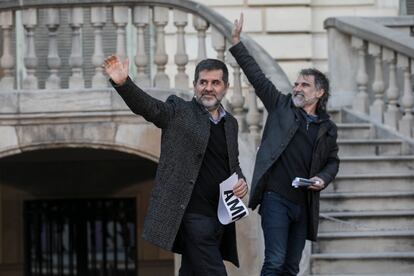 Jordi Sànchez y Jordi Cuixart en el acto unitario organizado por Òmnium Cultural.