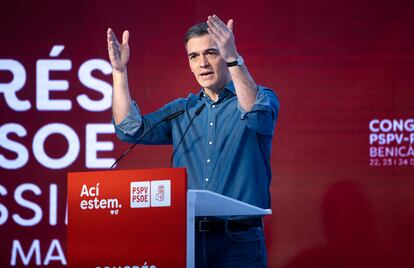 Pedro Sánchez, durante su intervención este domingo en Benicàssim.