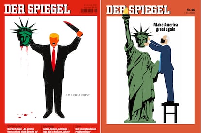 Portadas de 'Der Spiegel' con las imágenes de Donald Trump y Joe Biden.