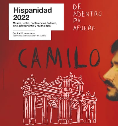 Cartel del concierto del cantante Camilo, protagonista de Hispanidad 2022 del próximo 9 de octubre.