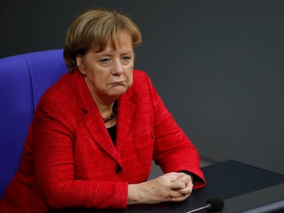 Angela Merkel en una sesión del Bundestag en Berlin, Alemania.