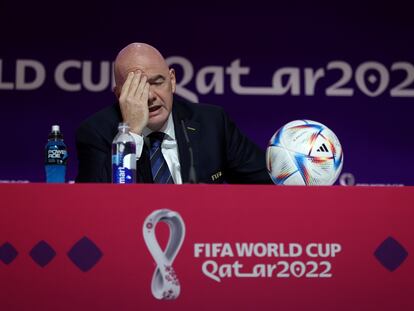 El presidente de la FIFA, Gianni Infantino, durante la rueda de prensa ofrecida este sábado.