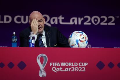 El presidente de la FIFA, Gianni Infantino, durante una rueda de prensa antes del arranque del Mundial, el 19 de noviembre en Doha.