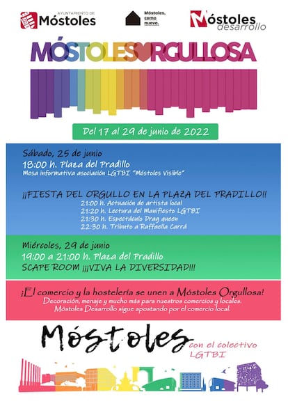 Cartel del programa de actividades 'Móstoles Orgullosa', con motivo del Orgullo.