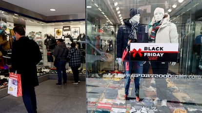 Personas en una tienda de ropa deportiva en Madrid.