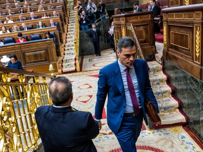 Pedro Sánchez, este miércoles en la sesión de control al Gobierno en el Congreso.