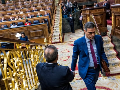 Pedro Sánchez, durante la sesión de control al Gobierno en el Congreso el pasado miércoles.