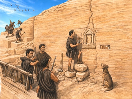 Recreación del tallado del santuario rupestre de Minerva en Campos del Paraíso.