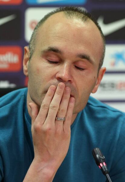 Andrés Iniesta, durante la rueda de prensa que anuncia su marcha del FC Barcelona.