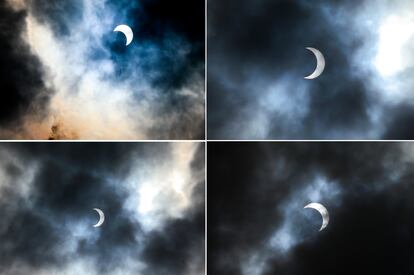 Combo de fotografías donde se observa la secuencia del eclipse solar anular, captado desde Guanajuato, México. 