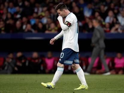 Messi, durante el partido entre Argentina y Venezuela en el Metropolitano.