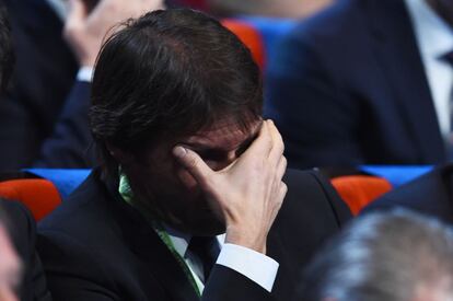 El seleccionador italiano, Antonio Conte, durante el sorteo. A la Nazionale le ha tocado Bélgica, Suecia e Irlanda.