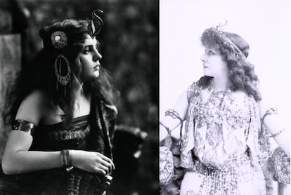 Actrices como Sarah Bernhardt (a la derecha) pusieron de moda llevar el brazalete en la parte superior del brazo a comienzos del siglo XX.