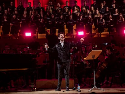 Álvaro Pascual, 'Pascu', uno de los creadores del canal de YouTube 'Destripando la Historia', en el concierto en el Auditorio Nacional este sábado.