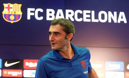 Ernesto Valverde, en la sala de prensa de la ciudad deportiva del Barcelona.
