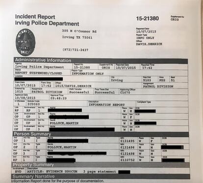 Reporte de la policía de Irving, Texas, por el 'caso Ashley'.