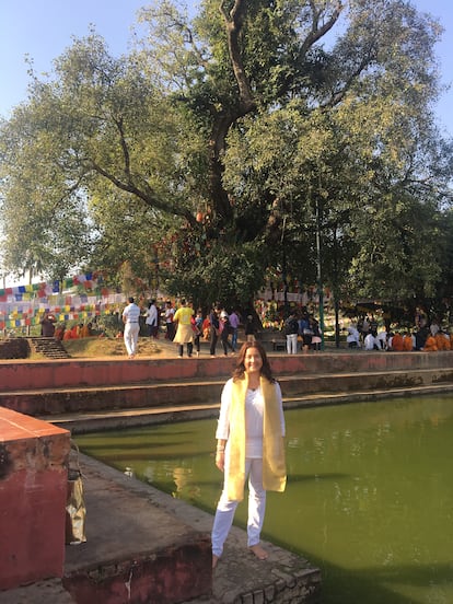 Patricia en Lumbini, el lugar de nacimiento de Buda.