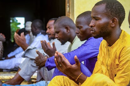 Nigerien faithfuls gather for a mass prayer at the great mosque in the capital Niamey, Niger August 11, 2023