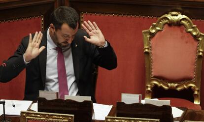 El primer ministre d'Itàlia, Matteo Salvini, al Senat, el juliol passat.