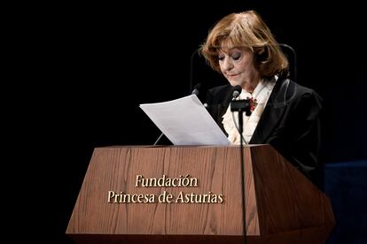 The Romanian writer Ana Blandiana, during her speech at the Princess of Asturias Awards.