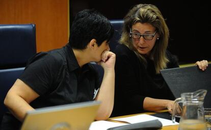 Oregi y la presidenta de la comisión de Medio Ambiente, Marian Beitialarrangoitia, en el Parlamento