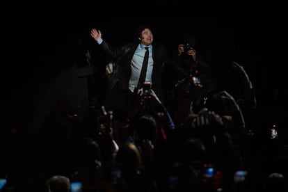 El presidente Javier Milei en la presentación de su libro en el Luna Park, en Buenos Aires el 22 de mayo de 2024.