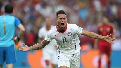 Vargas celebra el primer gol del encuentro.