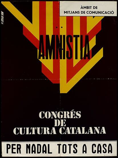 Reivindicació d'amnistia en un cartell del Congrés de Cultura Catalana.