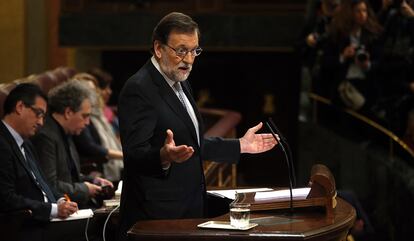 El presidente del Gobierno en funciones, Mariano Rajoy, durante su intervención en el Congreso de los Diputados.