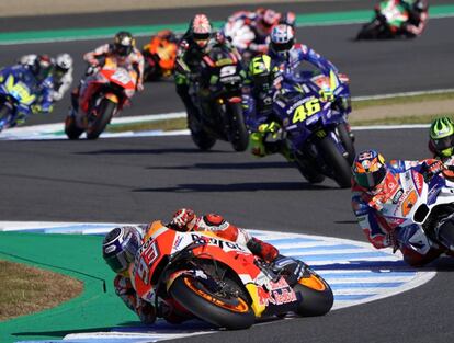 Marc Márquez, al frente de la carrera de MotoGP en Motegi.