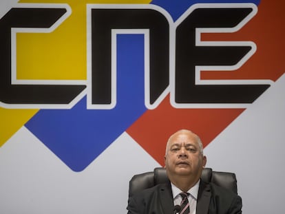 El presidente del Consejo Nacional Electoral (CNE) de Venezuela, Elvis Amoroso, este lunes en Caracas.