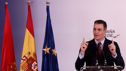 Pedro Sánchez tras la presentación de "España Puede", el Plan de Recuperación, Transformación y Resiliencia de la Economía Española.