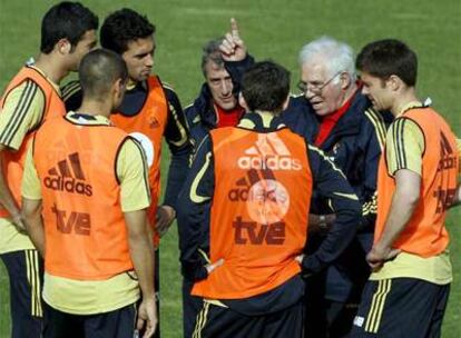 El seleccionador, Luis Aragonés, durante el entrenamiento de esta tarde