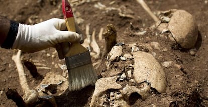 Exhumación deuna fosa común en el cementerio de Santo Toribio de Teba (Málaga) en mayo de 2012.