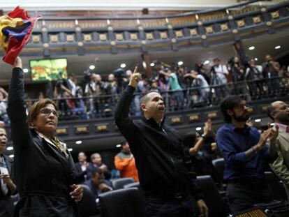 Los diputados opositores gritan "fraude" durante la sesión del miércoles.