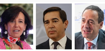 Ana Botín, presidenta de Santander; Carlos Torres Vila, presidente de BBVA; y Gonzalo Gortázar, consejero delegado de CaixaBank.