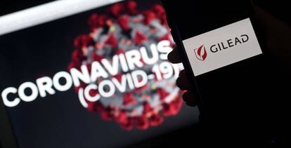 Montaje con el logotipo de Gilead y una imagen sobre el coronavirus.