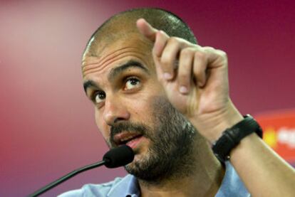 Guardiola, en la rueda de prensa de ayer.