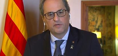 El presidente de la Generalitat, Quim Torra, en una declaración institucional este sábado.