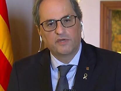 El presidente de la Generalitat, Quim Torra, en una declaración institucional este sábado.
