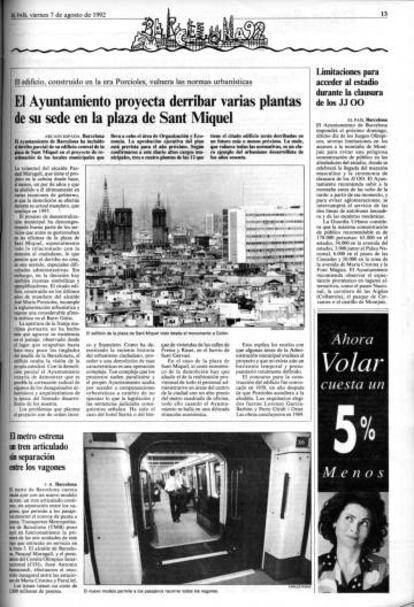 Una pàgina d'EL PAÍS del 7 d'agost de 1992, explicant la notícia.