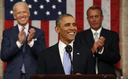 Barack Obama durante o discurso do Estado da União.