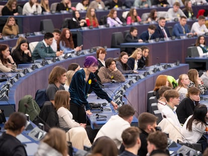 Alumnos españoles y de otros paises en el Parlamento Europeo en Estrasburgo. European Parliament.