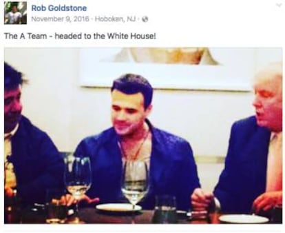 Una foto de Goldstone en Facebook junto a Trump y Emin Agalarov, publicada el d&iacute;a despu&eacute;s de las elecciones presidenciales