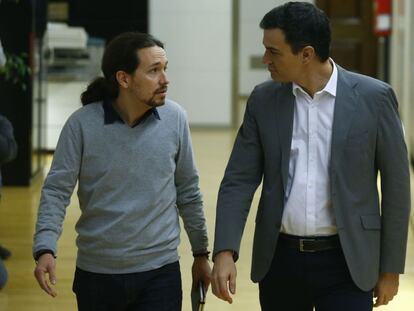 Pablo Iglesias y Pedro Sánchez, en el Congreso de los Diputados.