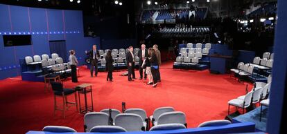El plató, en la Universidad de Hofstra (Nueva York), vacío antes del inicio del debate.