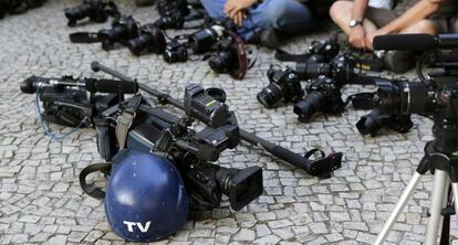 Protesta de periodistas el pasado 10 de febrero en Río de Janeiro