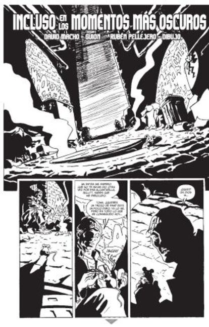 La primera página del único cómic de Batman con guion y dibujo de españoles, David Macho y Rubén Pellejero.